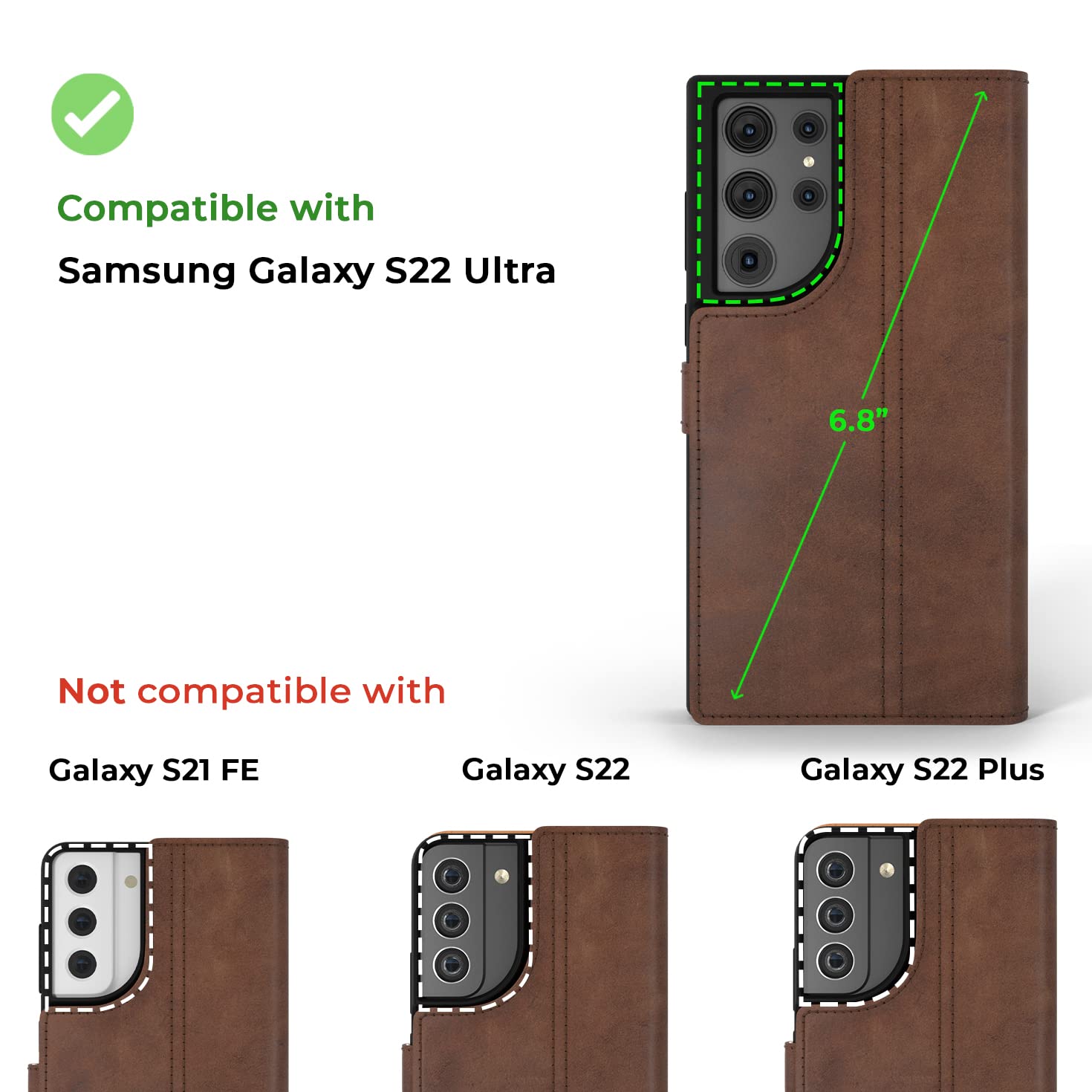 Snakehive Samsung Galaxy S22 Ultra Leather Case | Genuine Leather Wallet Phone Case with Card Holder | Flip Folio Case/Cover with Stand | Compatible with Samsung Galaxy S22 Ultra | (Brown)