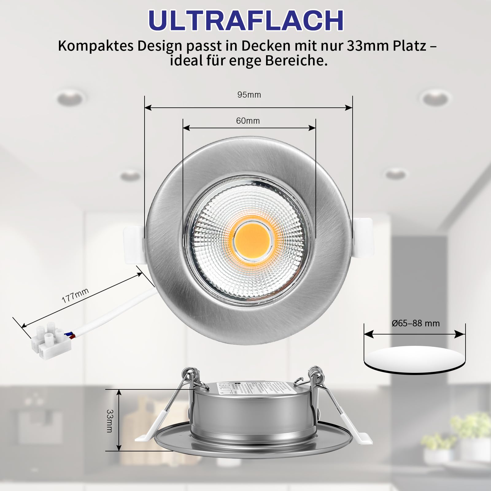 Allesgute 10er LED Einbaustrahler 230V Flach Dimmbar Gebürstet Edelstahl Led Spots 10W Einbauleuchten 850LM 4000K Neutralweiß Einbauspots für Wohnzimmer