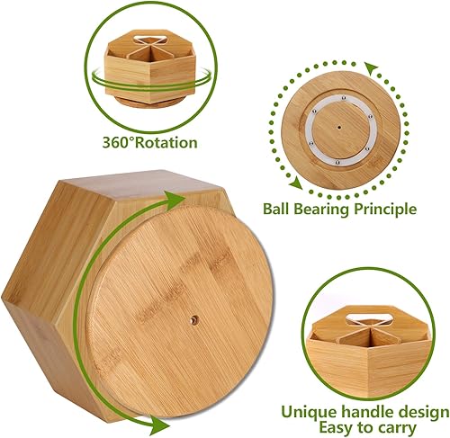 Miniatura 7 de Marbrasse Organizador de escritorio de madera, organizador de suministros de arte de bambú giratorio