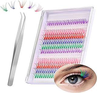 Heyu-Lotus Coloured Lashes Cluster Colored Lash Extensions Cluster Lashes False Eyelashes 120 Pcs Individual Lashes 6 Colors False Lashes D Curl Lashes with tweezer Fluffy Soft Fake Eyelashes