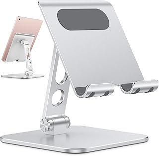 Upgraded Adjustable Tablet Stand Holder - OMOTON iPad Stand Holder with Heavier Base, Heavy Duty Aluminum Foldable Desktop...