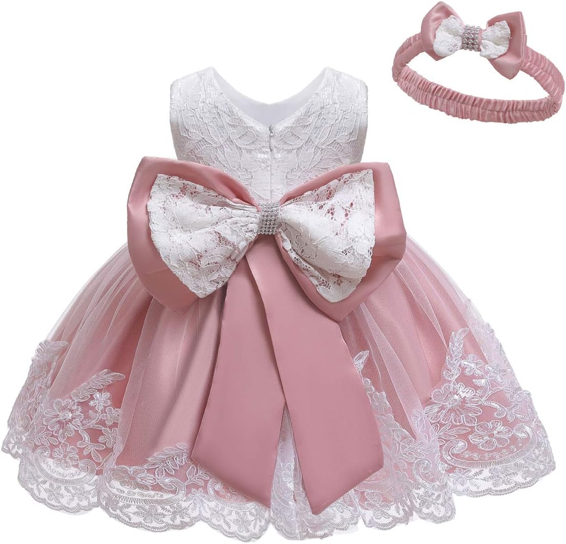 LZH Baby Girls Flower Wedding Dress Toddler Birthday Party Pageant Baptism Christening Tutu Gown Bowknot Dress