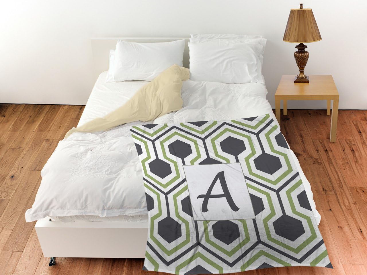 Manual Woodworkers & Weavers Coral Fleece Throw, 60 by 80-Inch, Monogrammed Letter A, Grey Honeycomb