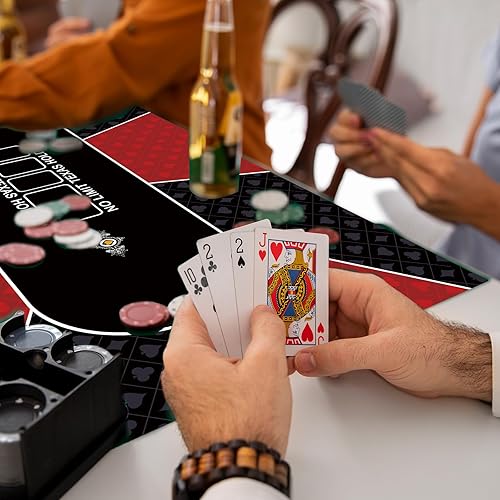 Miniatura 6 de Tapete de póquer de 47 x 24 pulgadas para mesa, superficie lisa repelente al agua, parte inferior de goma antideslizante, tapete de póquer plegable