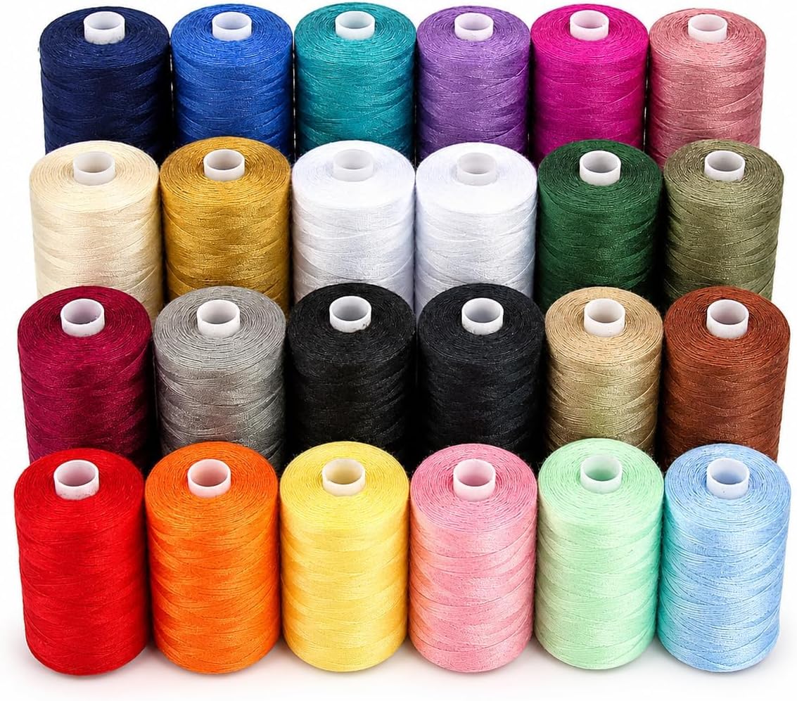 BlesSew Sewing Machine Thread – 24 Spools, 1000 Yards Each – All Purpose Polyester Thread Set, 22 Colors + Black & White – Thread for Sewing Machine, Ideal for Beginners, Quilting & Repairs