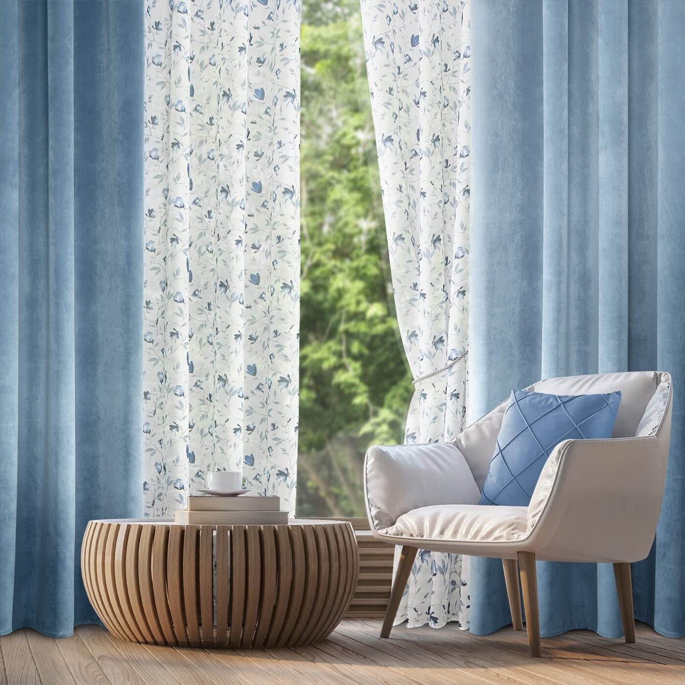 Eurofirany Villa Rideau en Velours Doux avec Galon Fronceur - 1 pièce élégant de qualité supérieure pour Chambre à Coucher, Salon, Velvet, 140x270 cm, Bleu