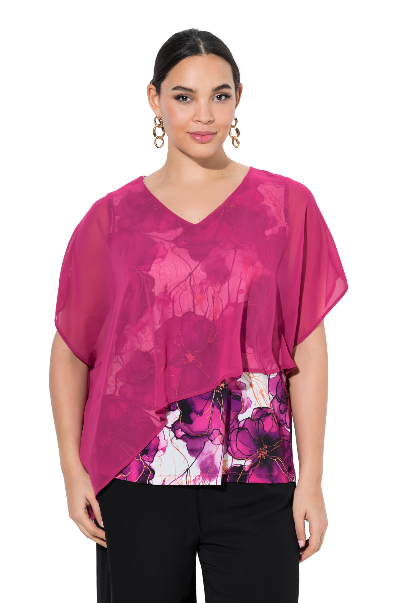 Ulla Popken Damen große Größen Übergrößen Plus Size Blusenshirt, doppellagig, Halbarm 848181