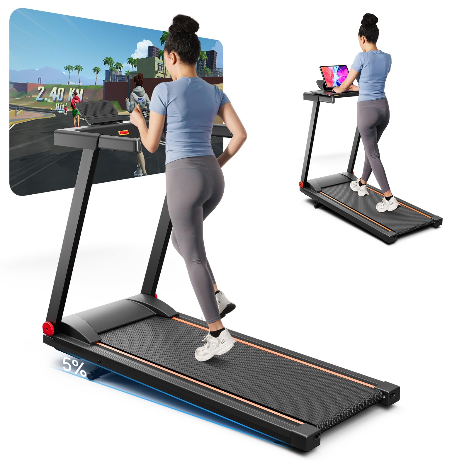 SupeRun Walking Pad Treadmills for Home- 3 in 1 Folding Treadmills Easy to Store, 300LBs Capacity Under Desk Treadmill Free Installation and 3.0HP Low Noise for Office Work