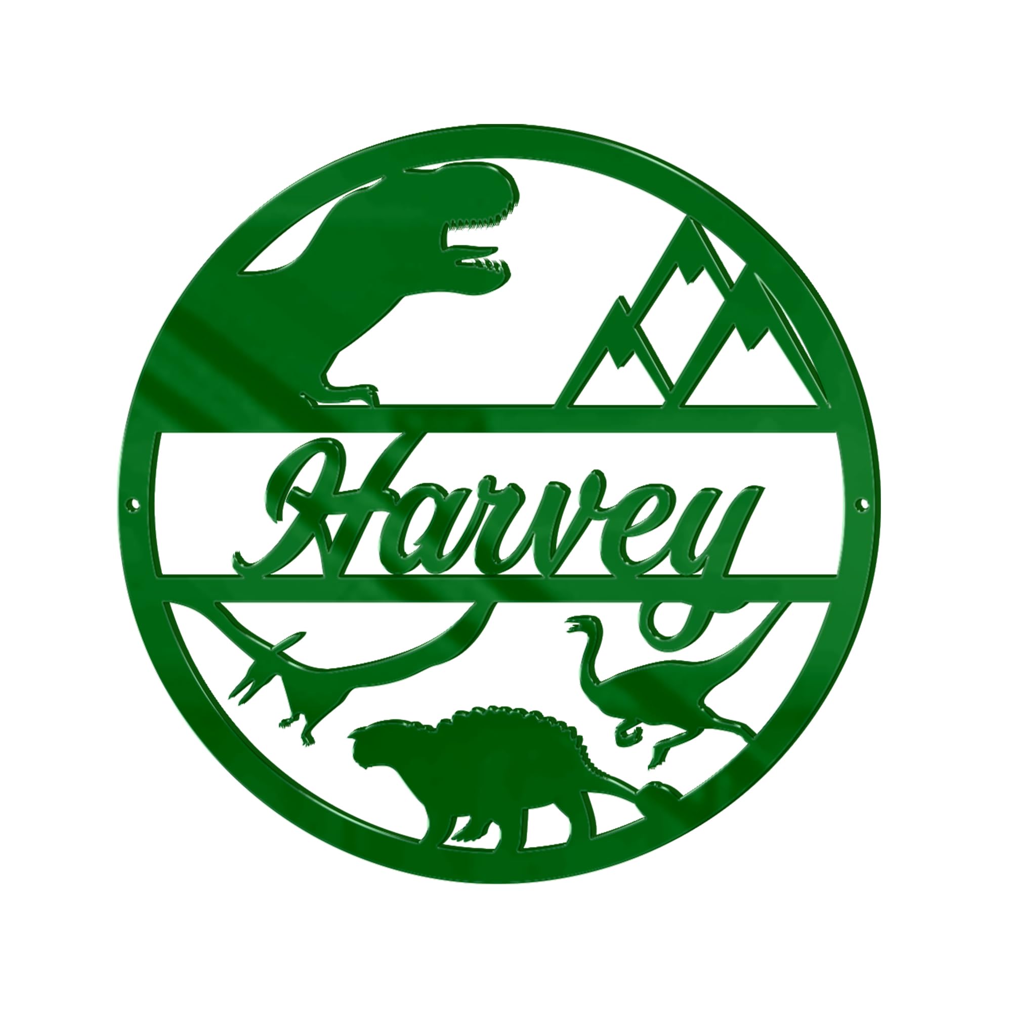 Print Maniacs Personalised Any name Hoop Dinosaur Custom Wood Colour Acrylic Wreath Circle Loop Baby Room Nursery Birthday Christmas Wedding Party Wall Decor Plaque (30cm, Green Mirror)