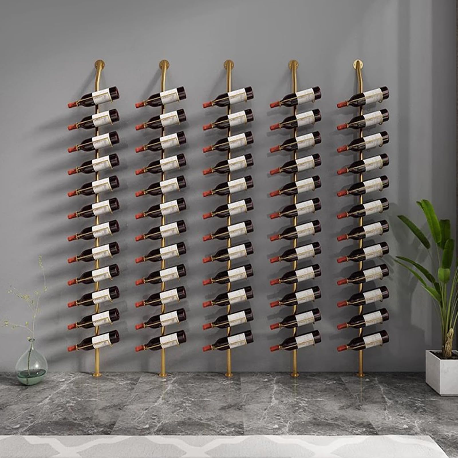 Estante grande de pared para vino, estantes de pared de 185 cm de alto para bar, capacidad para 12 soportes de almacenamiento de vino de metal, para restaurantes comerciales, despensa, bar