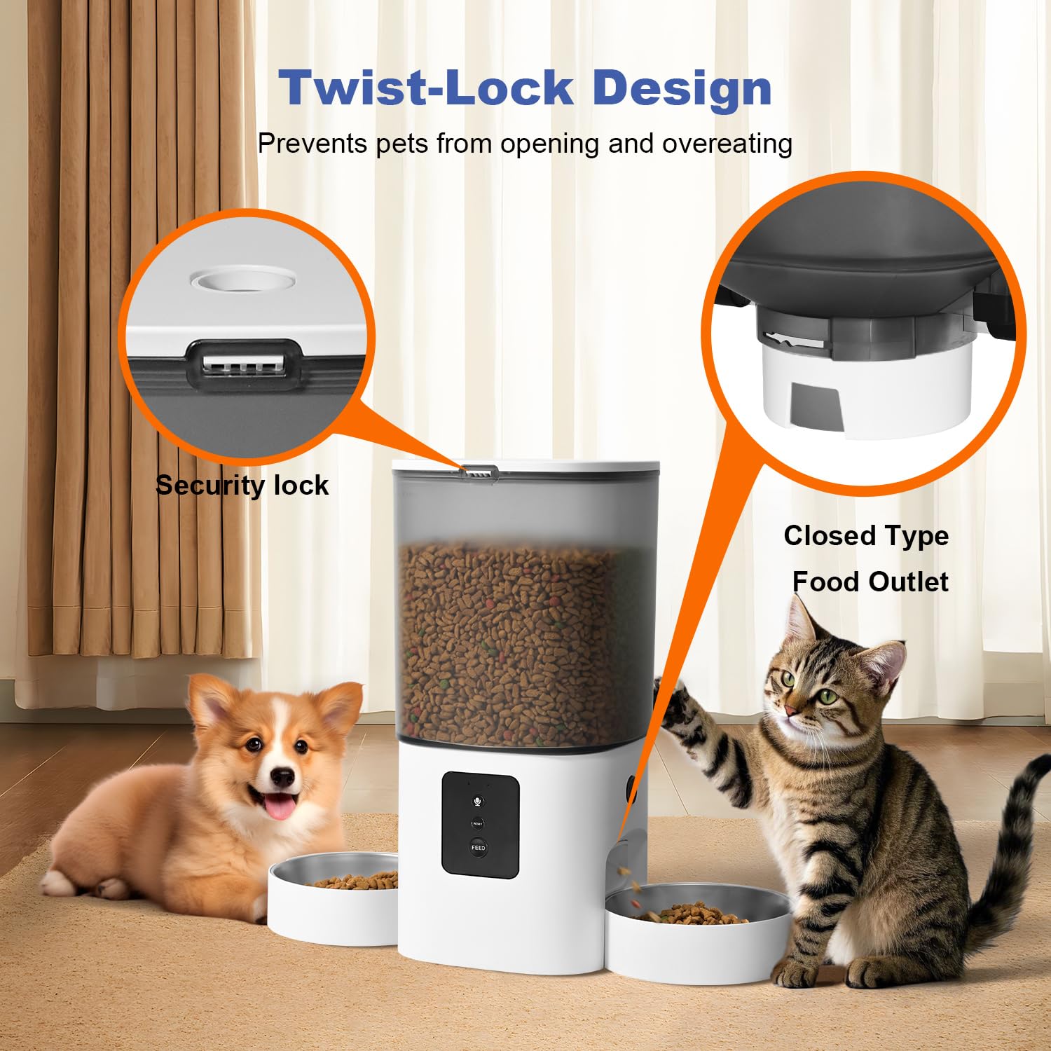 ANDOLL HOME 6L Automatic Cat Feeder, 2 Pets Timed Cat Dry Food Dispenser view 9