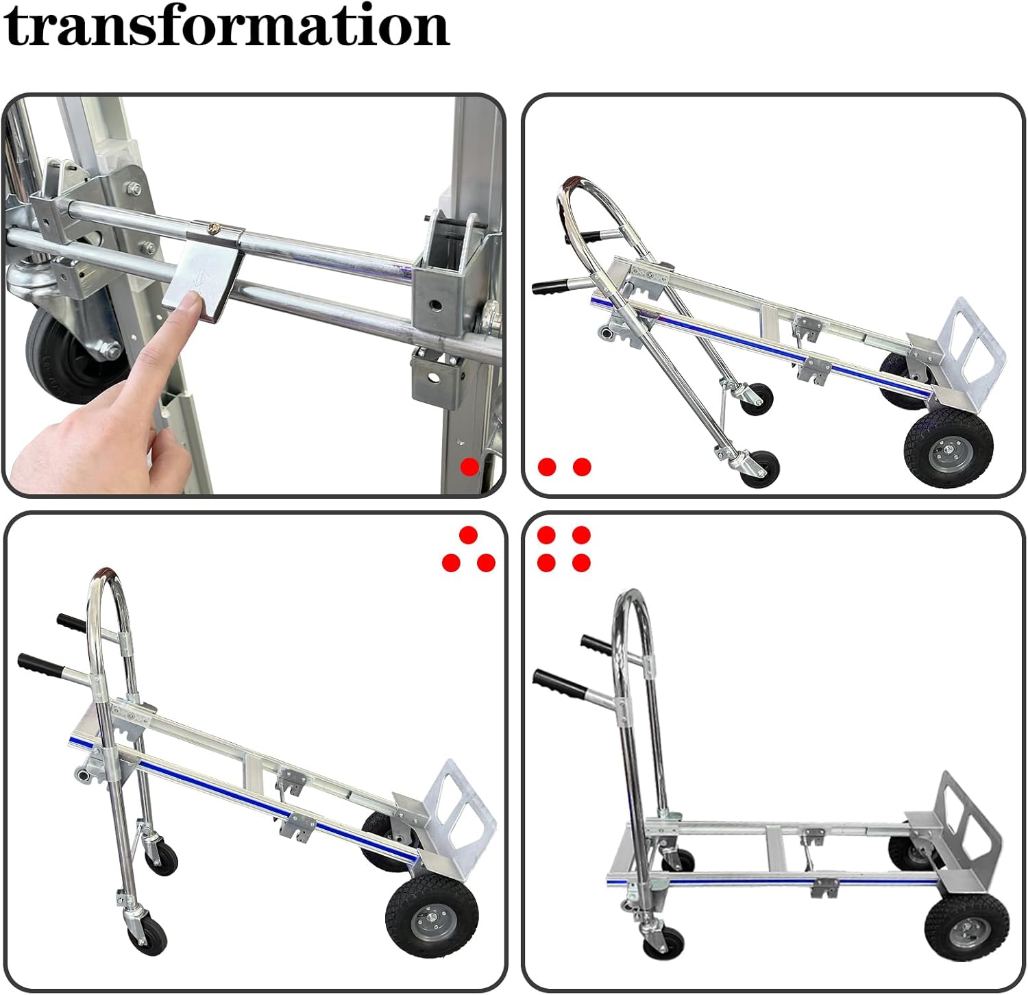 Convertible Hand Truck Dolly Cart with Wheels Heavy Duty/with 4 Wheels&Brakes /1000Lbs Load, 2 Straps for Furniture/Appliance/Carton/Warehouse/Office /10 Minutes to Install as Video