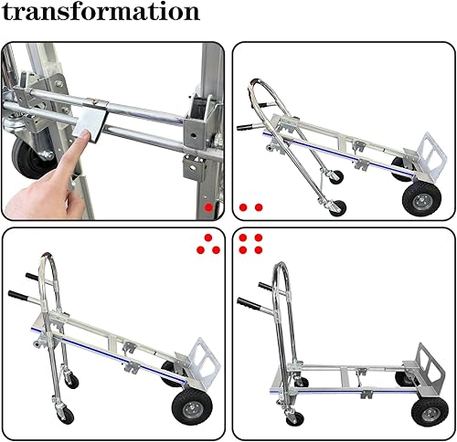 Miniatura 6 de SuZhi Carrito de carro de mano de aluminio convertible, resistente, 2 en 1, plegable con 2 ruedas grandes, carga de 1000 libras para comestibles,