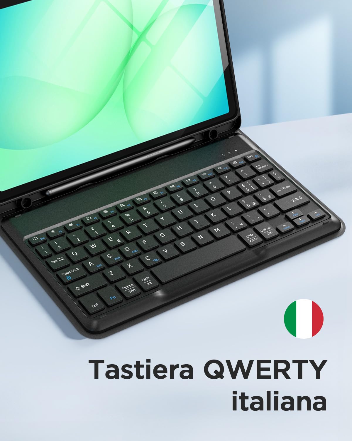 EasyAcc Cover con Tastiera Compatibile con Samsung Galaxy Tab A11 Plus/A9 Plus 11 pollici con Pellicola Protettiva, [Italiano], Custodia Protettiva per Tastiera Rimovibile con Portapenne, Nero