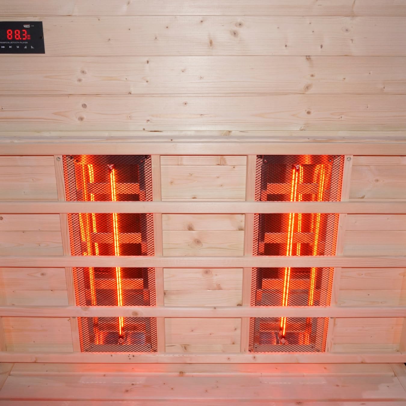 Billund Cabine de sauna infrarouge pour 2 personnes, projecteur à spectre complet, éclairage LED (7 couleurs), lecteur MP3 avec Bluetooth, 2 haut-parleurs, dimensions : 125 x 100 x 190 cm