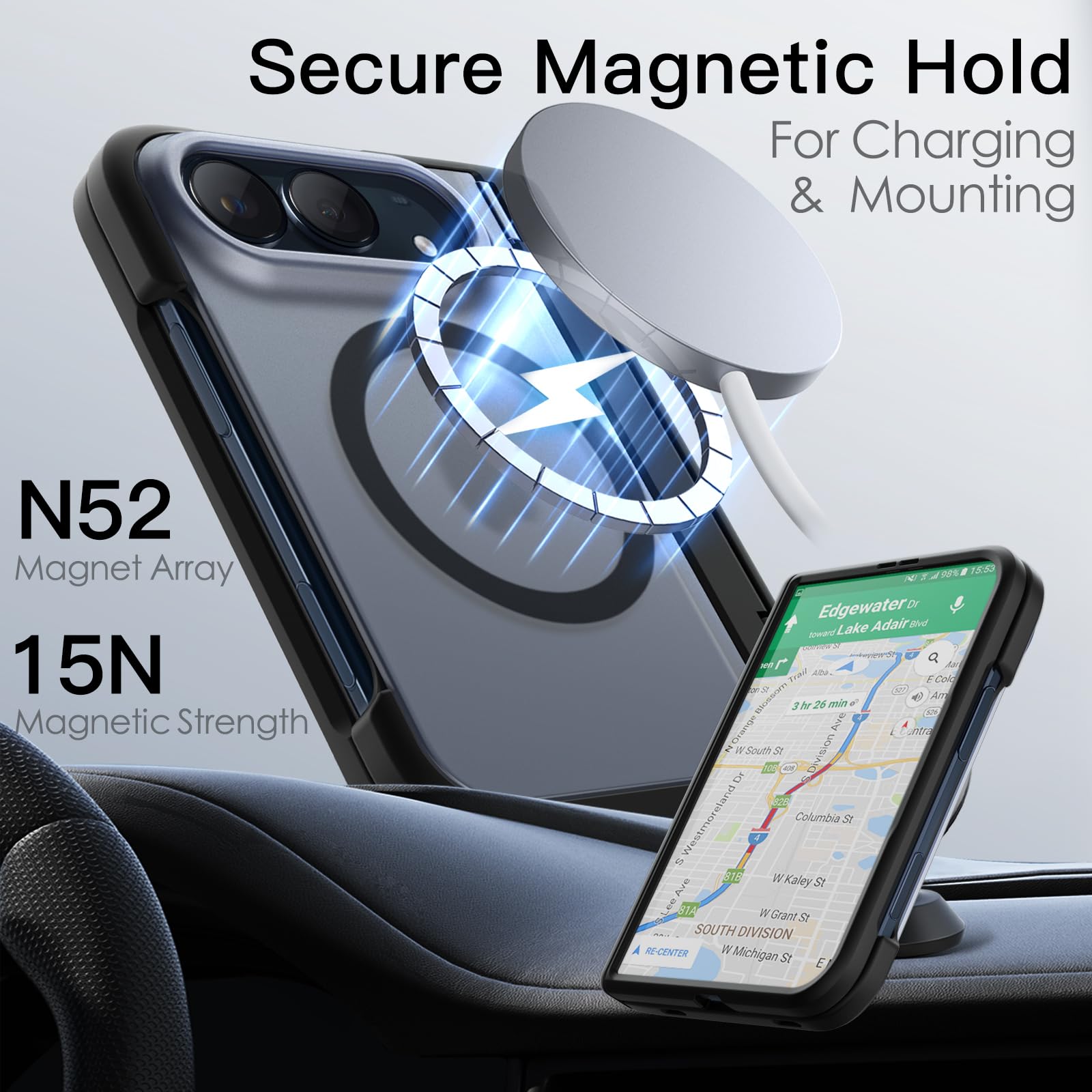 JETech Cover Magnetica Opaco per iPhone Duo con Cavalletto Nascosto, Nero
