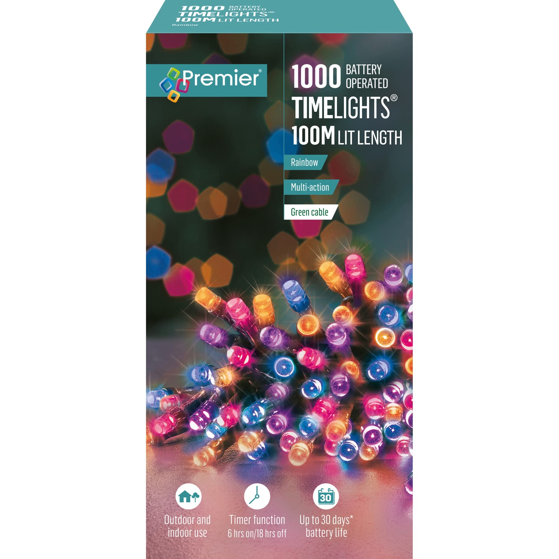 Premier Rainbow Battery Operated Multi Action Timer Function Timelights 1000 Leds 100M