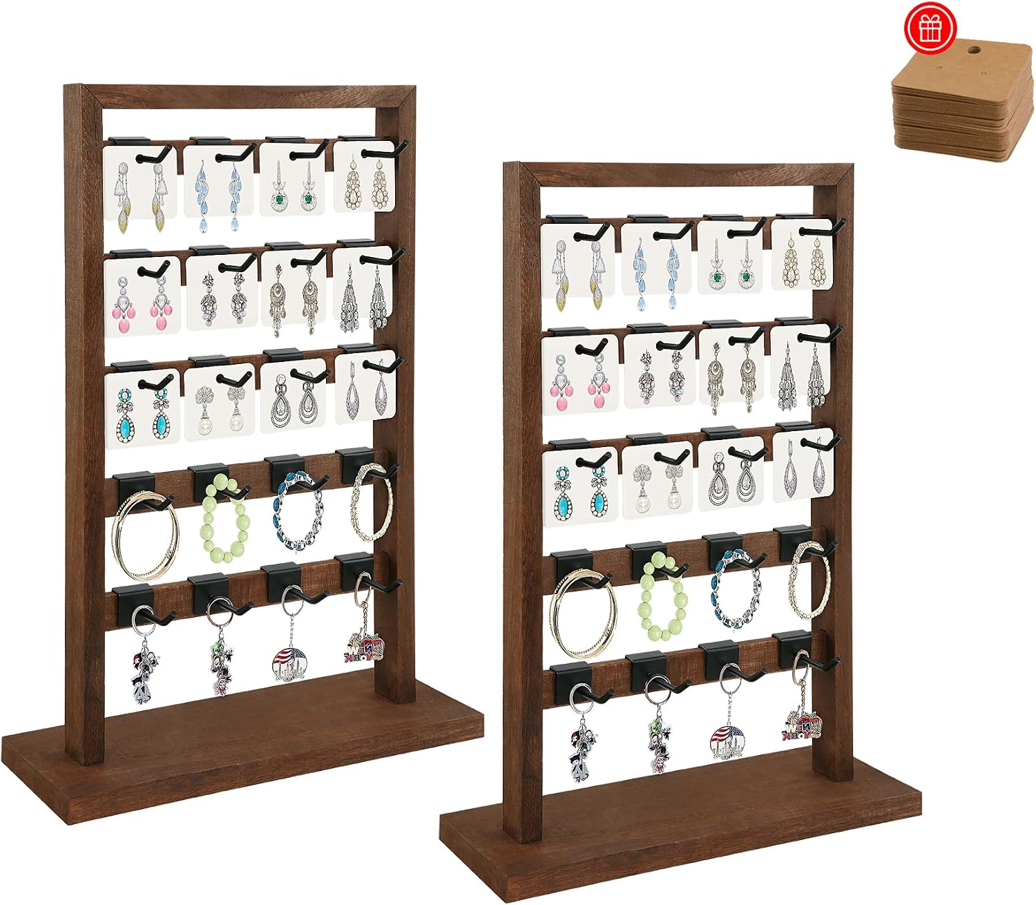 Amazon.com: Fumingpal 2 Pcs Set Wooden Jewelry Display Rack with 40 ...