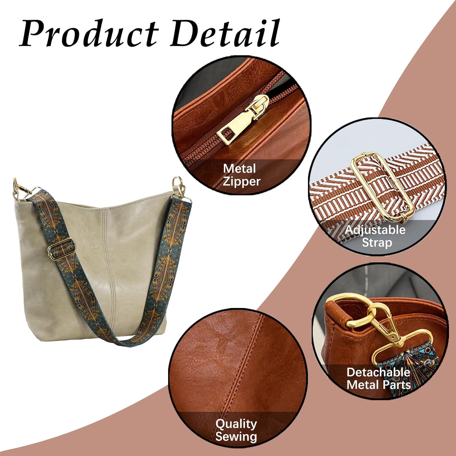 Hobo Bags Vegan Leather Crossbody Bag Guitar Strap Shoulder Purses with Zipper Handbags for Women - Image 5