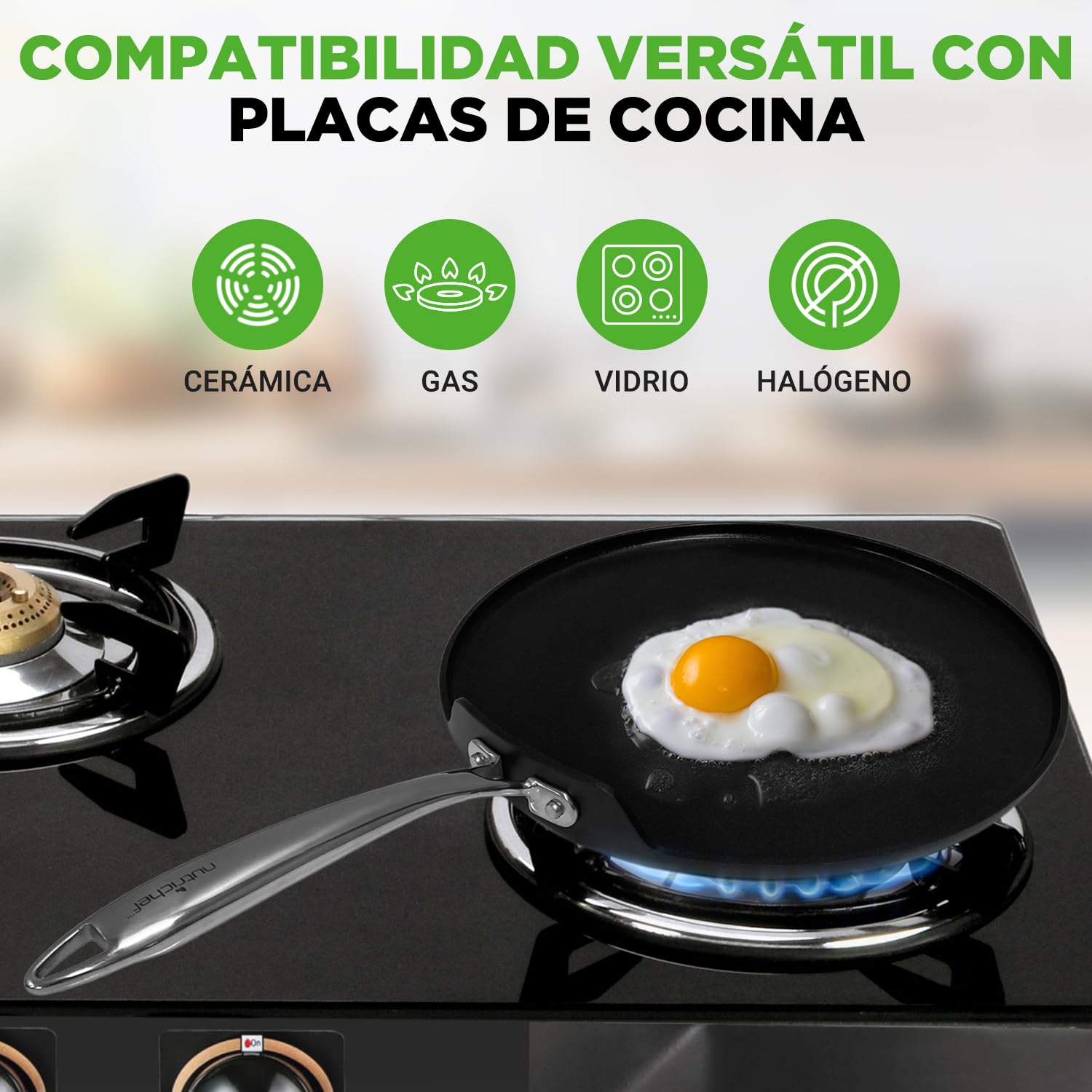 Nutrichef sarten para crepes, Tortitas, Panquecas, 12”, Anodizada, Antiadherente, Apto para lavavajillas