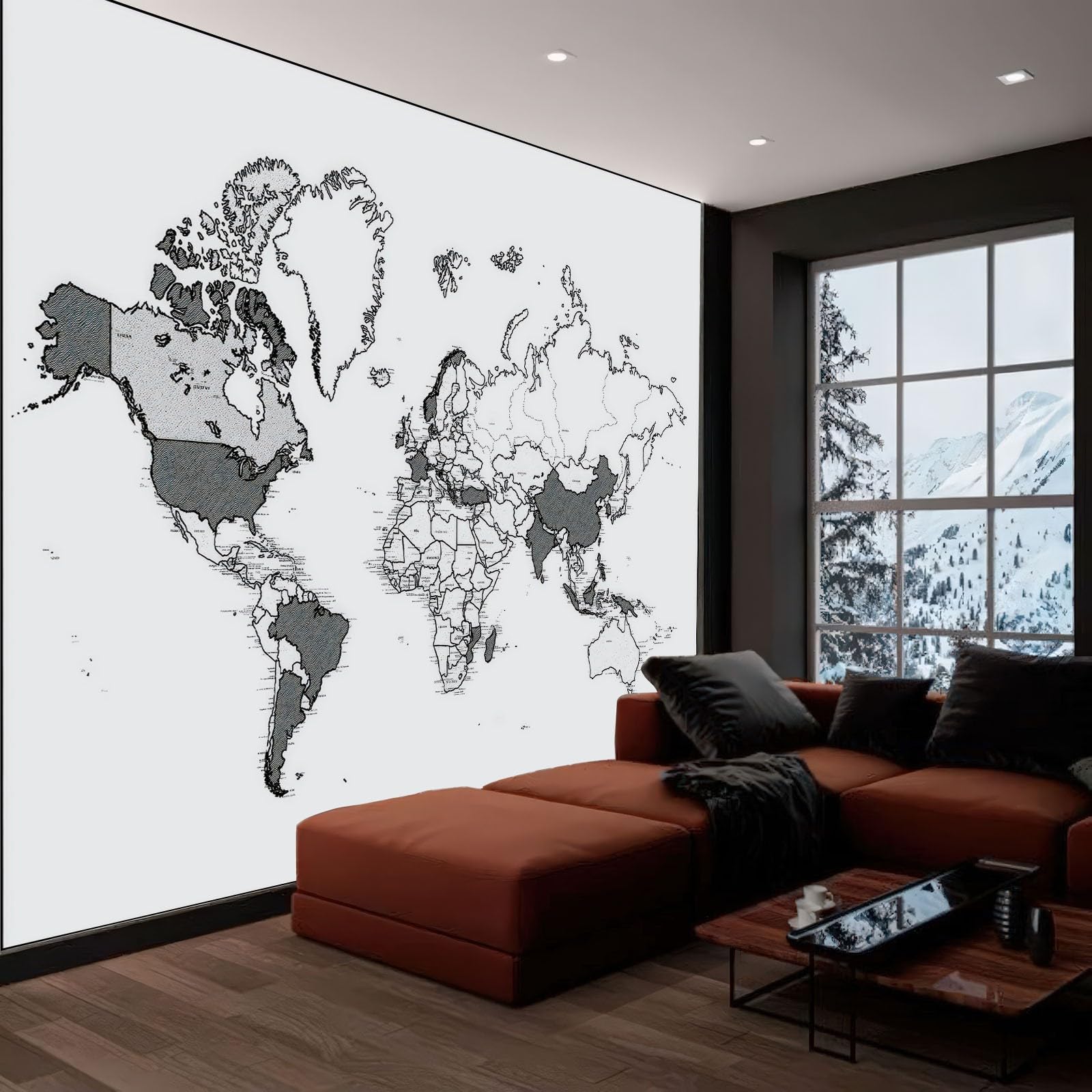 Générique Tapeta z włókniny minimalistyczna nowoczesna mapa świata - 400 x 280 cm panoramiczna tapeta biała gobelin plakat gigantyczne ściany sypialnia sypialnia dekoracja salonu