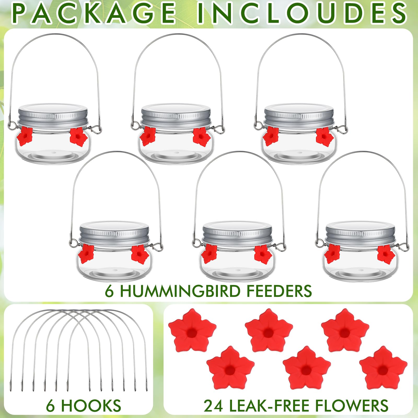 Sunnychicc 6 Pcs Mason Jar Hummingbird Feeder Glass Humming Bird Dish