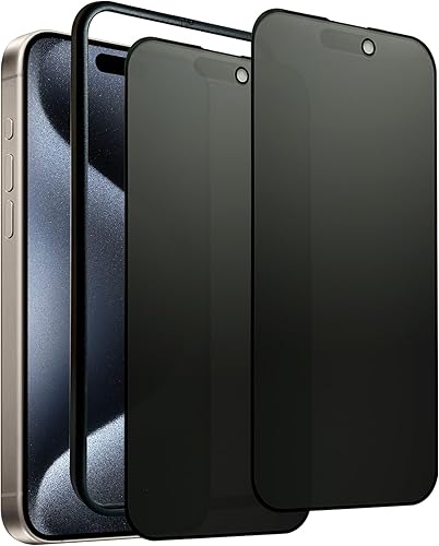 Paquete de 2 protectores de pantalla de privacidad mate para iPhone 15 Pro Max con marco de fácil instalación, tacto suave y sensible, protección