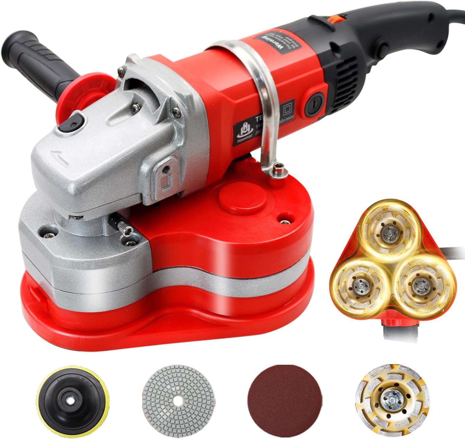 Electric Diamond Polisher Machine - 2800W Concrete Floor Grinder Kit with 3 Diamond Wheels, 6 Variable Speed for Dustless Grinding of Stone Marble Granite Cement Epoxy Thinset Metal Descaling