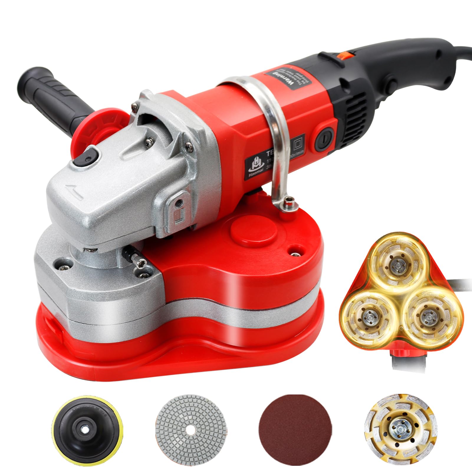 Electric Diamond Polisher Machine - 2800W Concrete Floor Grinder Kit with 3 Diamond Wheels, 6 Variable Speed for Dustless Grinding of Stone Marble Granite Cement Epoxy Thinset Metal Descaling