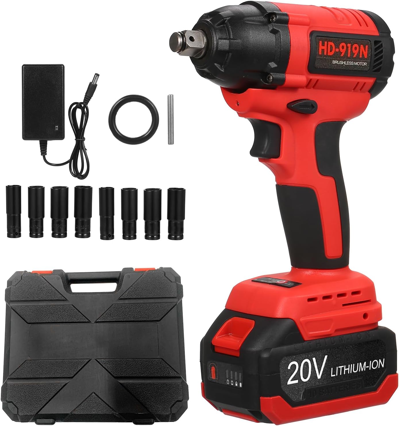 Brushless Cordless Impact Wrench 12 inch Electric Impact Wrench Brushless Power Impact Wrench Set for Car Tes Max Torque 380N.m with 3.0A Li-ion Battery 8Pcs Impact Sockets Set & Charger & DOOMUN