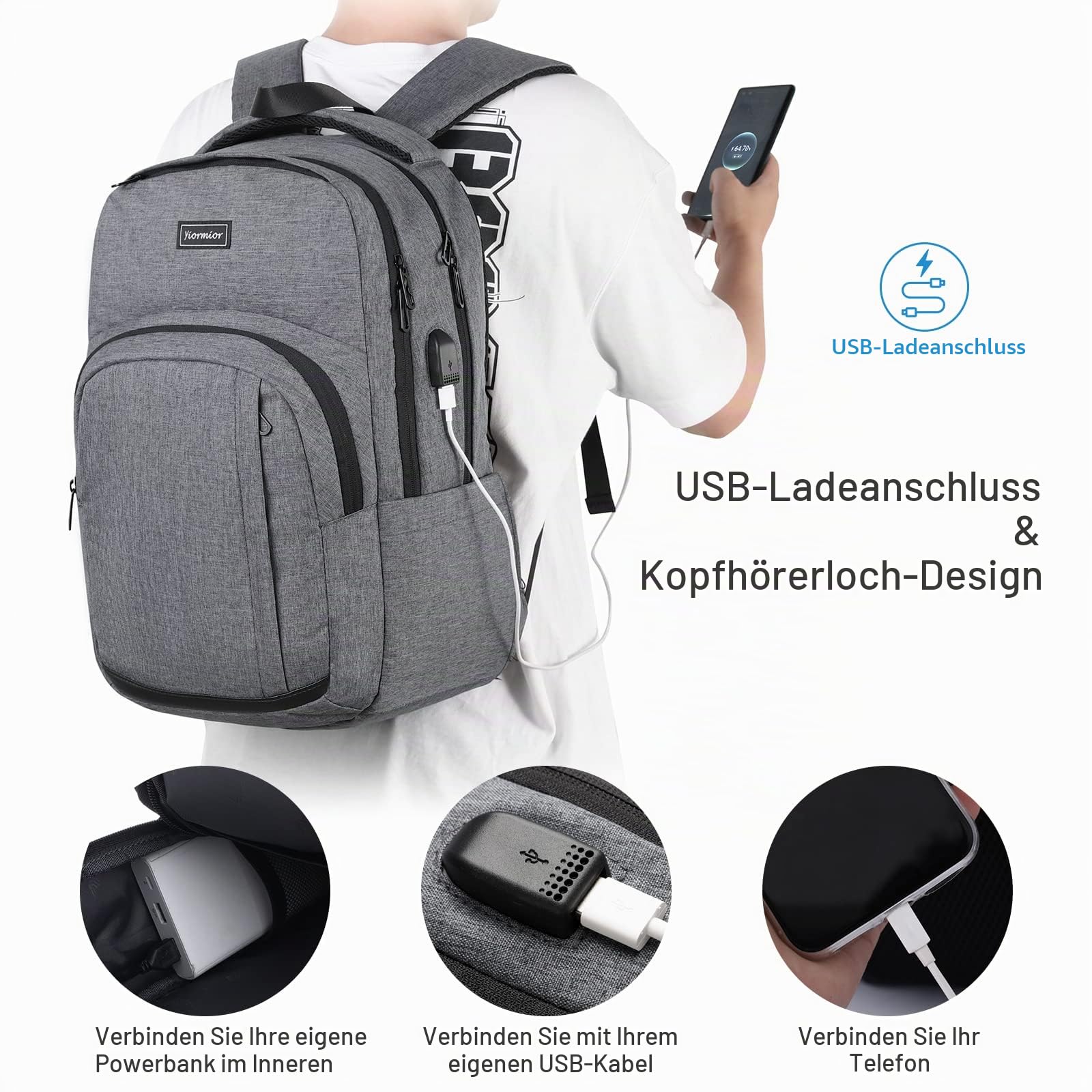 Schulrucksack Jungen Mädchen Teenager, Rucksack Schule Laptop Rucksack für Herren Damen Daypacks für 17.3 Zoll Laptop Business Rucksack mit USB Ladeanschluss 35L