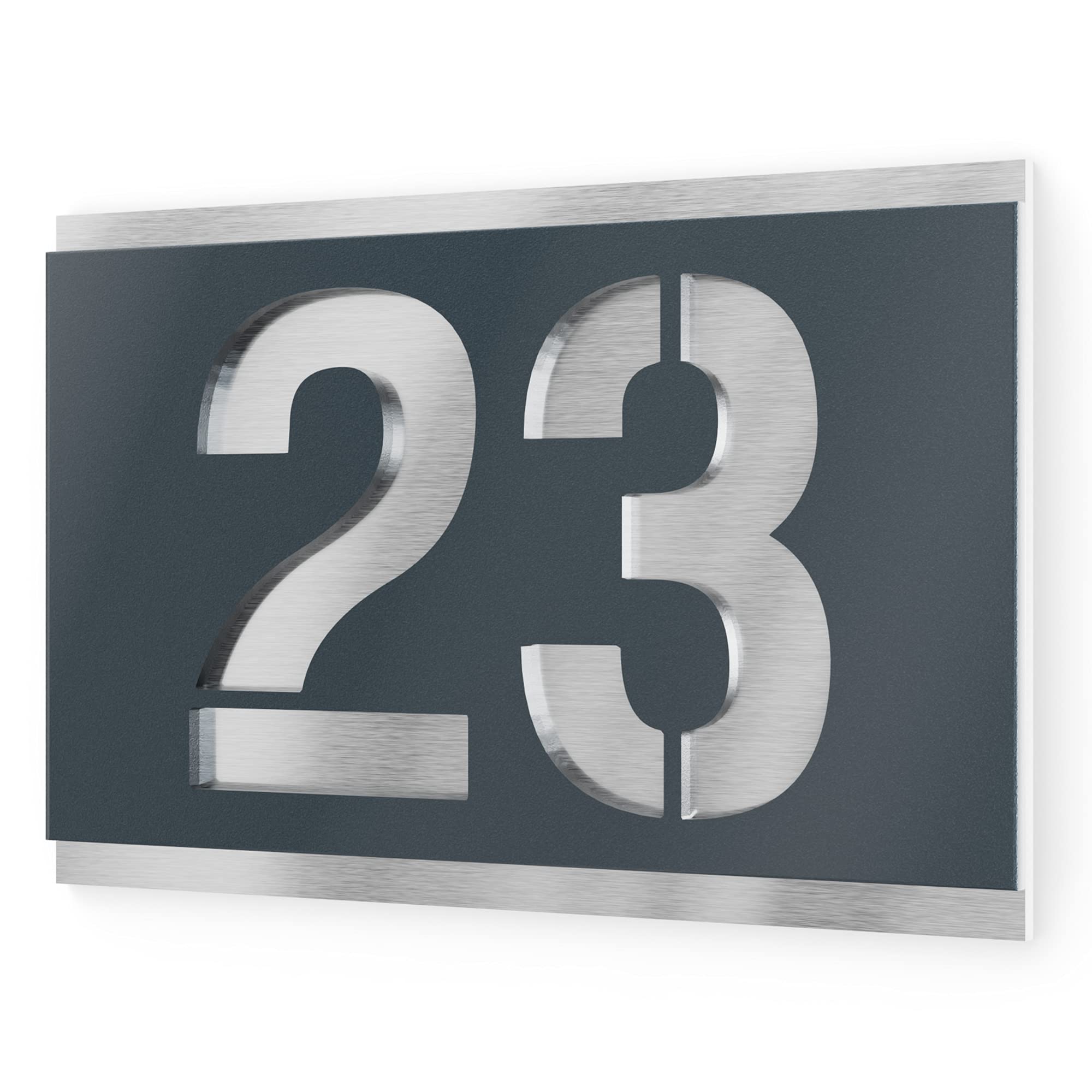 placa número para casa exterior – 160x110 mm, antracita RAL 7016, acero inoxidable V2A (AISI 304), personalizable