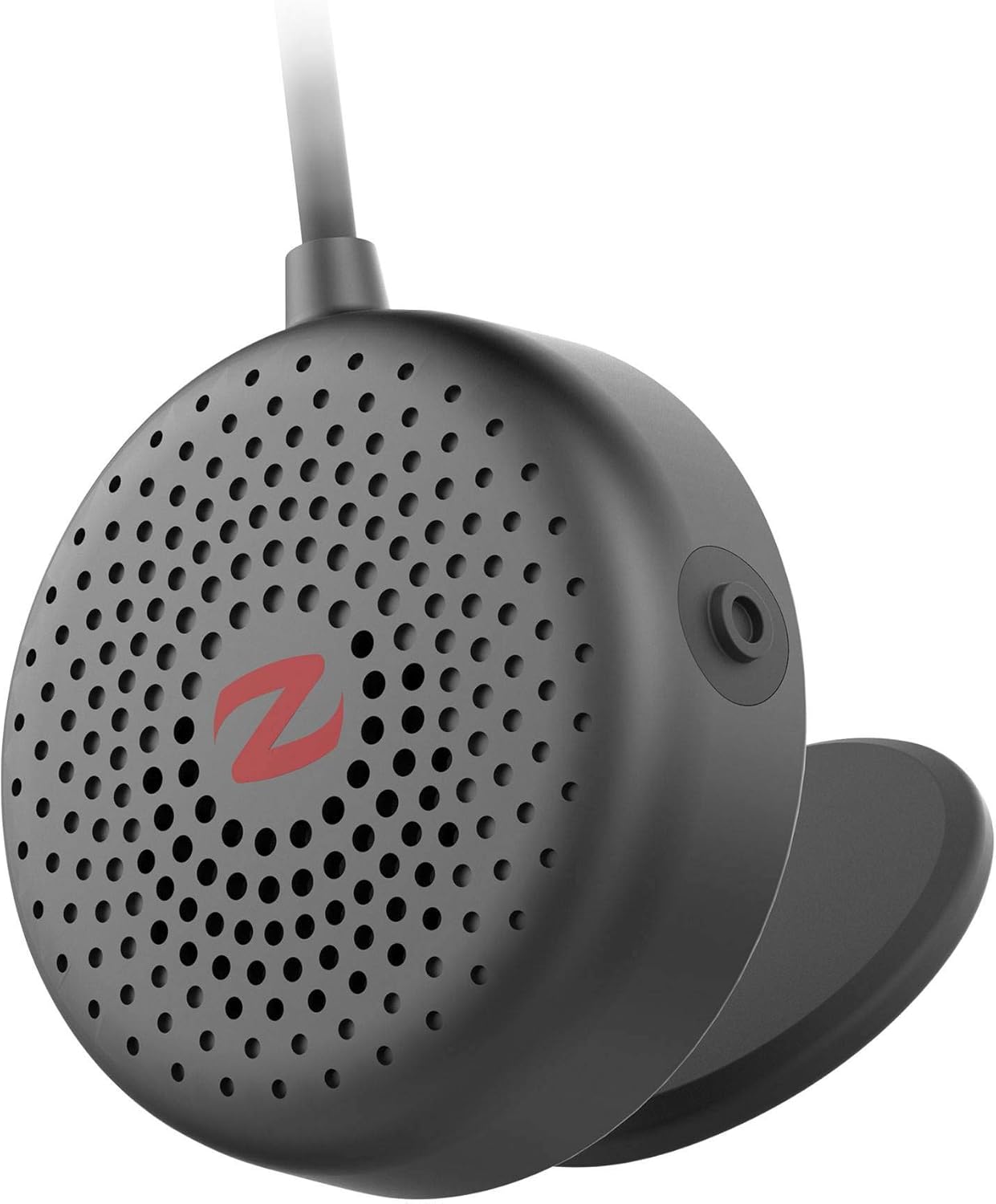 Close-up of Zulu Audio speaker showing charging port and control buttons.