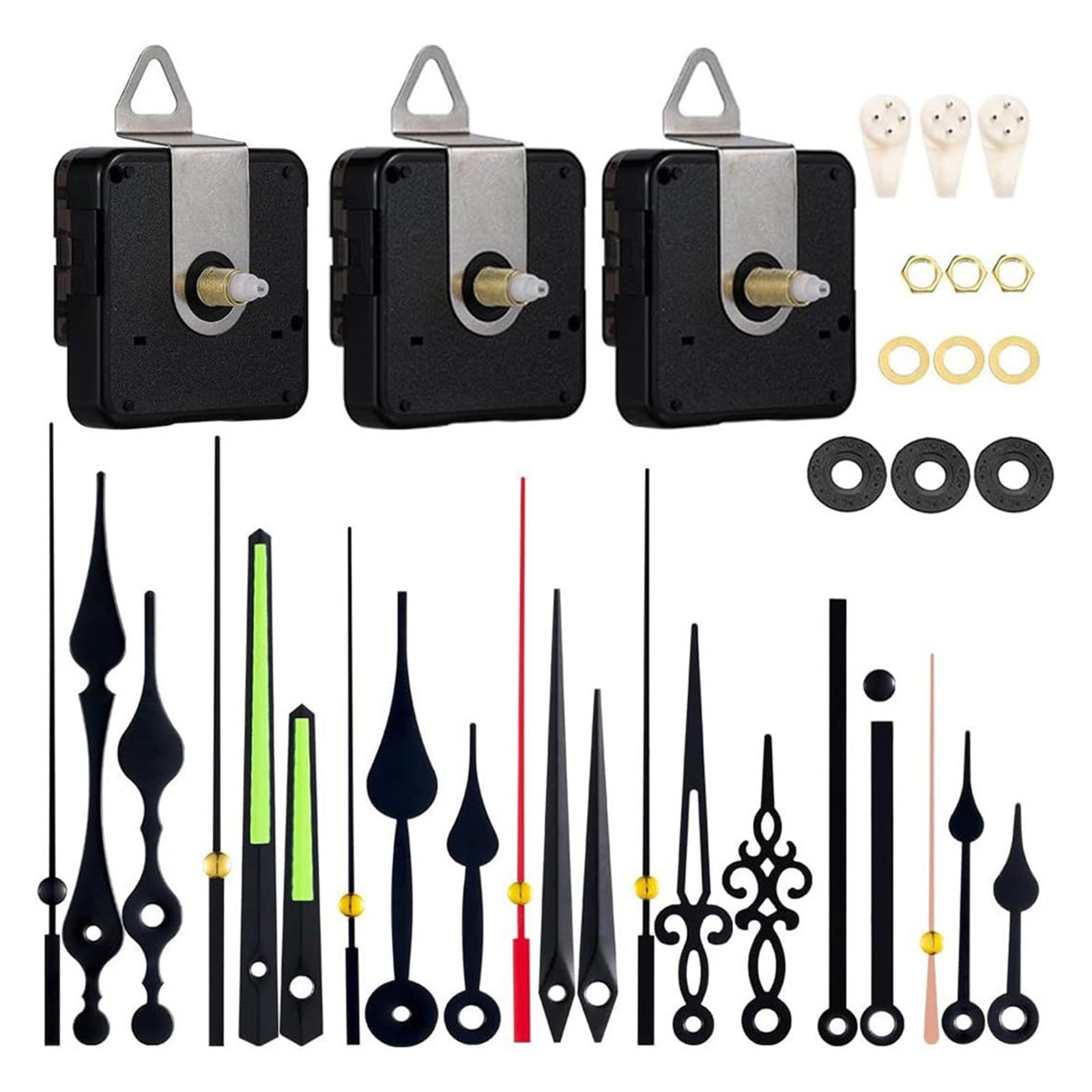 Yolistar 3 Stück Uhrwerk Set, Quarz Uhrwerk mit Zeigern, DIY Ersatzteil | Geräuschloses Quarz Uhrwerk mit 7 Zeiger-Sets, ideal zum Reparieren und Selbsteinbau von Wanduhren