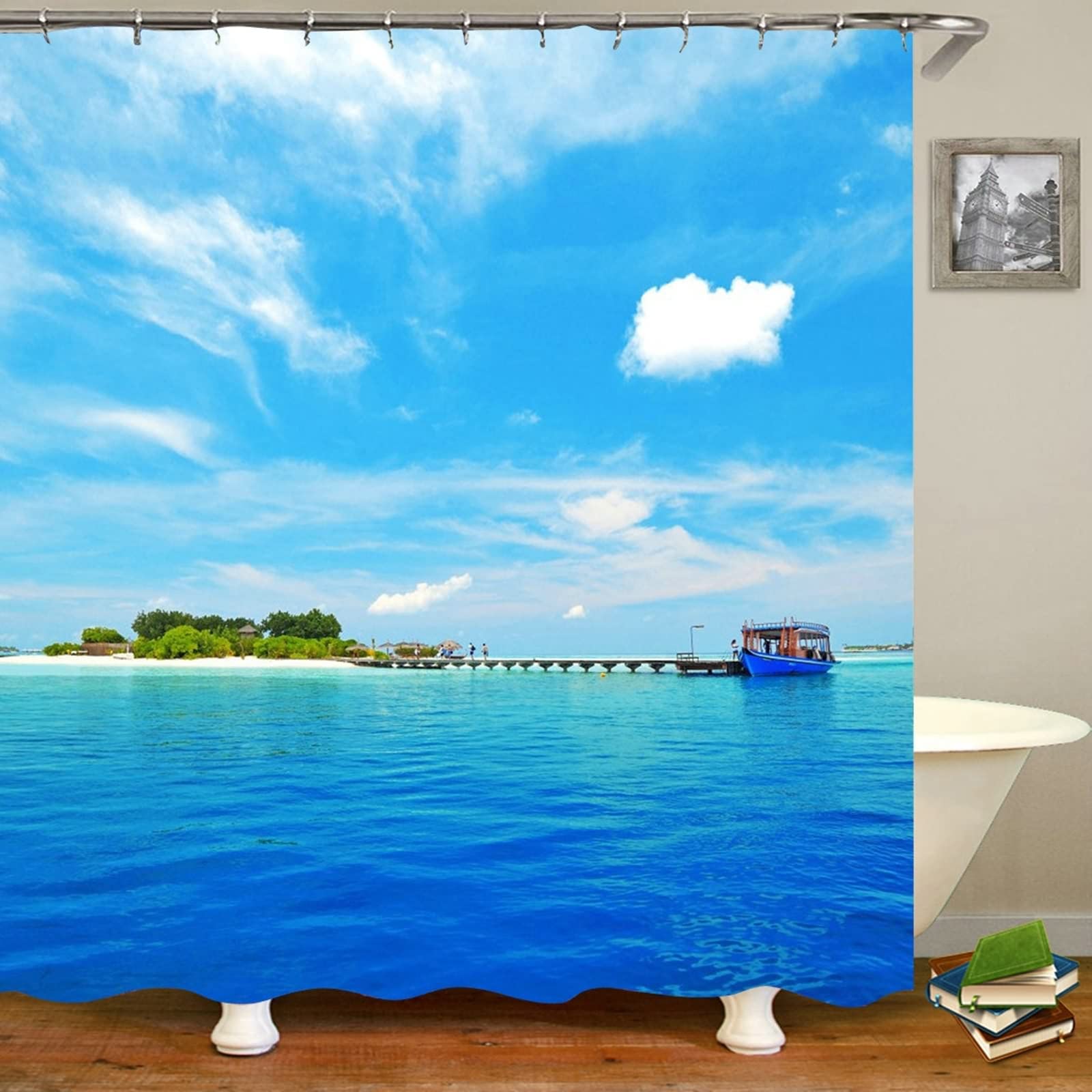Rideau de douche décoratif bleu paysage de mer pour transformer votre salle de bain