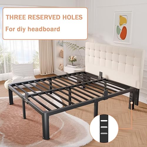 Miniatura 8 de Base de cama California King de 14 pulgadas con esquinas redondeadas y agujero para cabecero, retenedores de colchón de 3500 libras, soporte