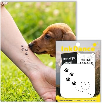 Semi-Permanent Tattoo, Furry Friend, Love Puppy Paw Print, Long Lasting Temporary Tattoos, Waterproof Plant-Based Ink, Lasts 1-2 Weeks, Color Develops in 24 Hours MNF004