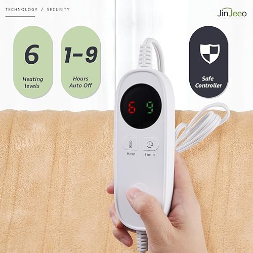 Miniatura 3 de Manta térmica de 50 x 60 pulgadas, manta eléctrica de franela beige, manta de calentamiento rápido, 6 ajustes de calor, apagado automático de 9