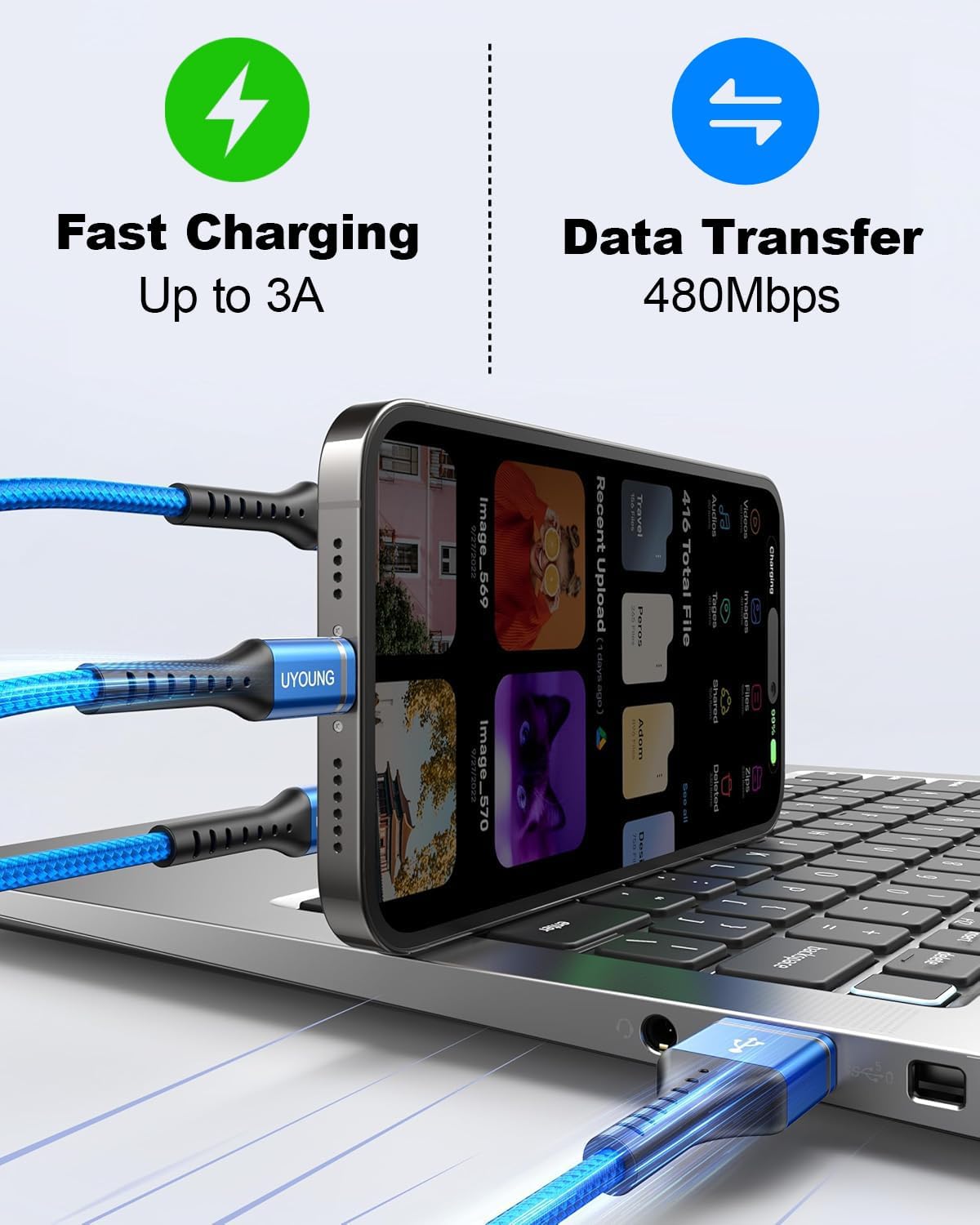UYOUNG Cable de carga múltiple de 10 pies 3 en 1