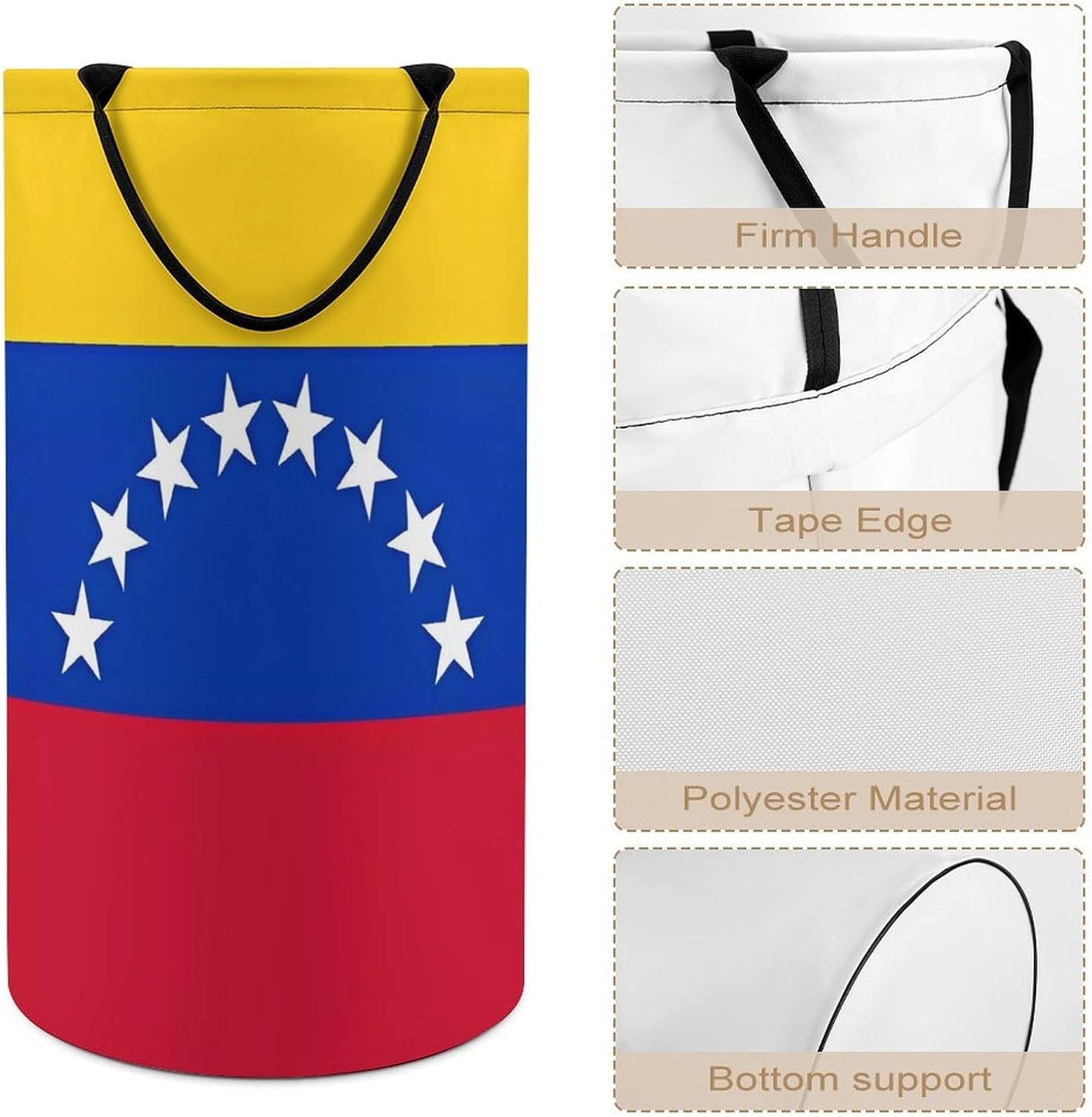 Flag of Venezuela Laundry Hamper with Handles Waterproof Collapsible Laundry Basket Large Lightweight Round Dirty Clothes Hamper for Home Dorm Bathroom Decor
