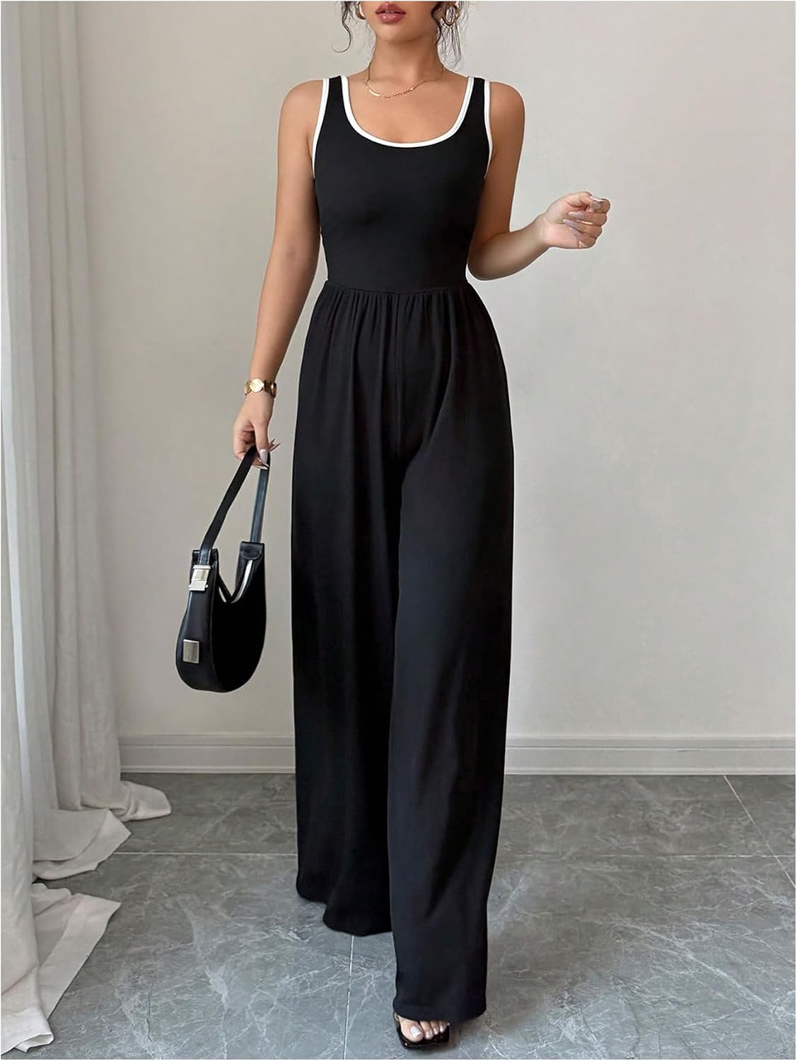 Floerns Women's Casual Wide Leg Jumpsuits Business Sleeveless Tank Rompers One Piece Outfits