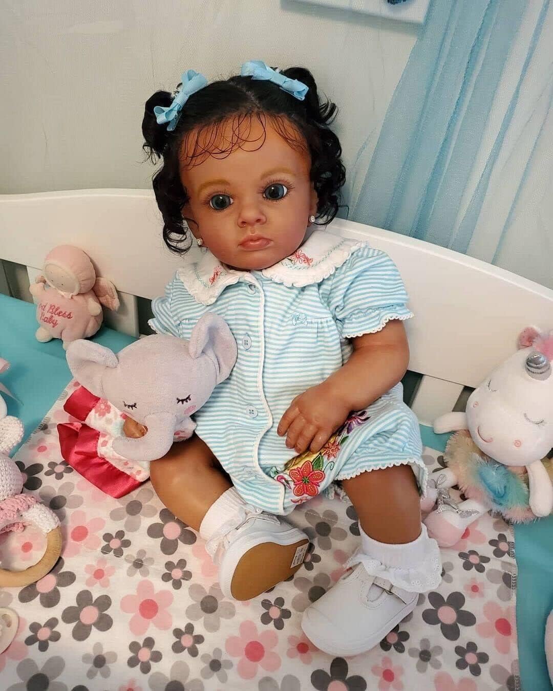 Angelbaby Lifelike Reborn Baby Dolls Black Girl with Hair 24 inch African American Reborn Toddler Babies Doll Look Real Cute Soft Realistic Newborn Silicone Dolls for Girls Gift Toys
