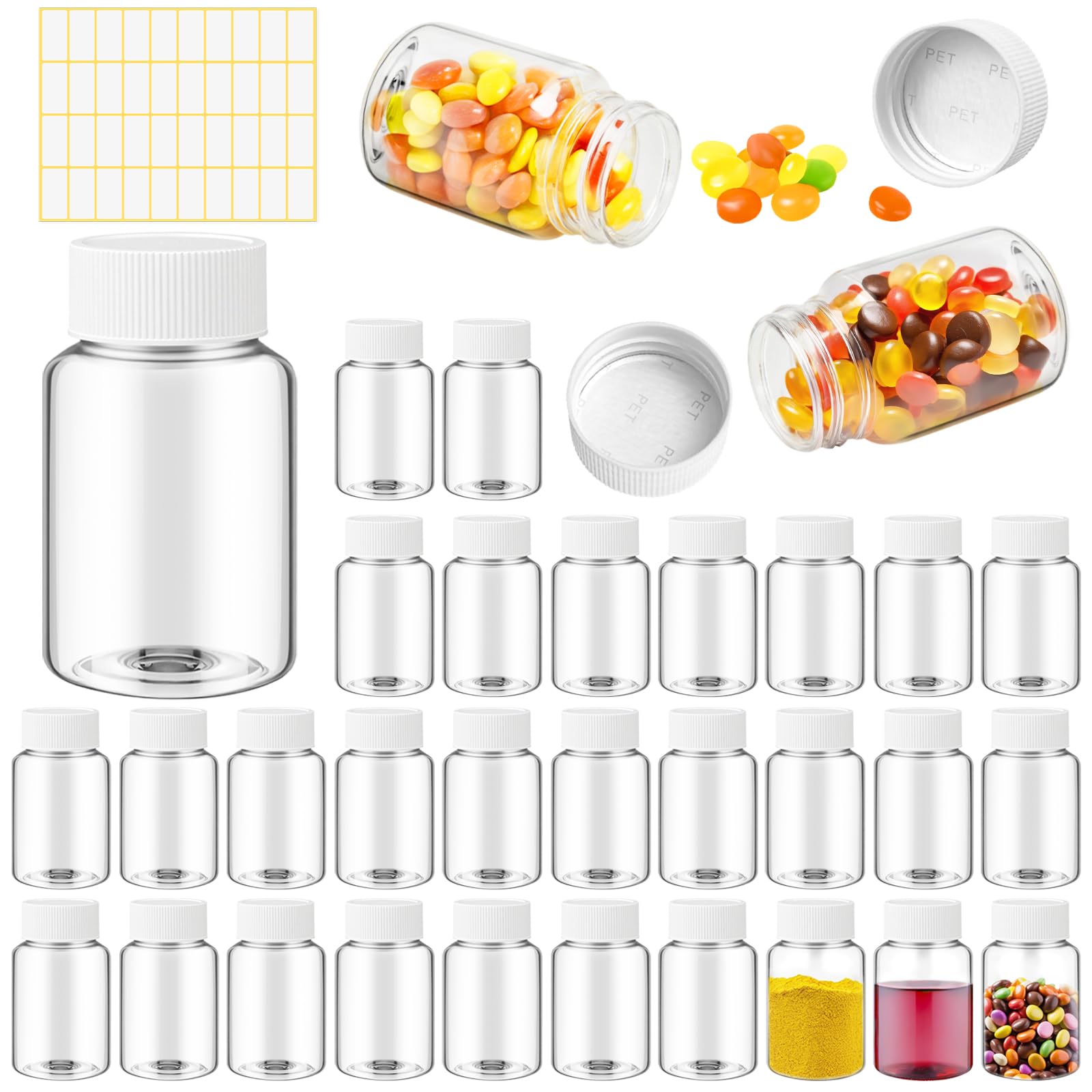 Lamoutor 30Pcs Clear Pill Bottle Plastic Medicine Bottle Empty Reagent Chemical Containers with Caps for Liquid Solid Powder Medicine 30ML