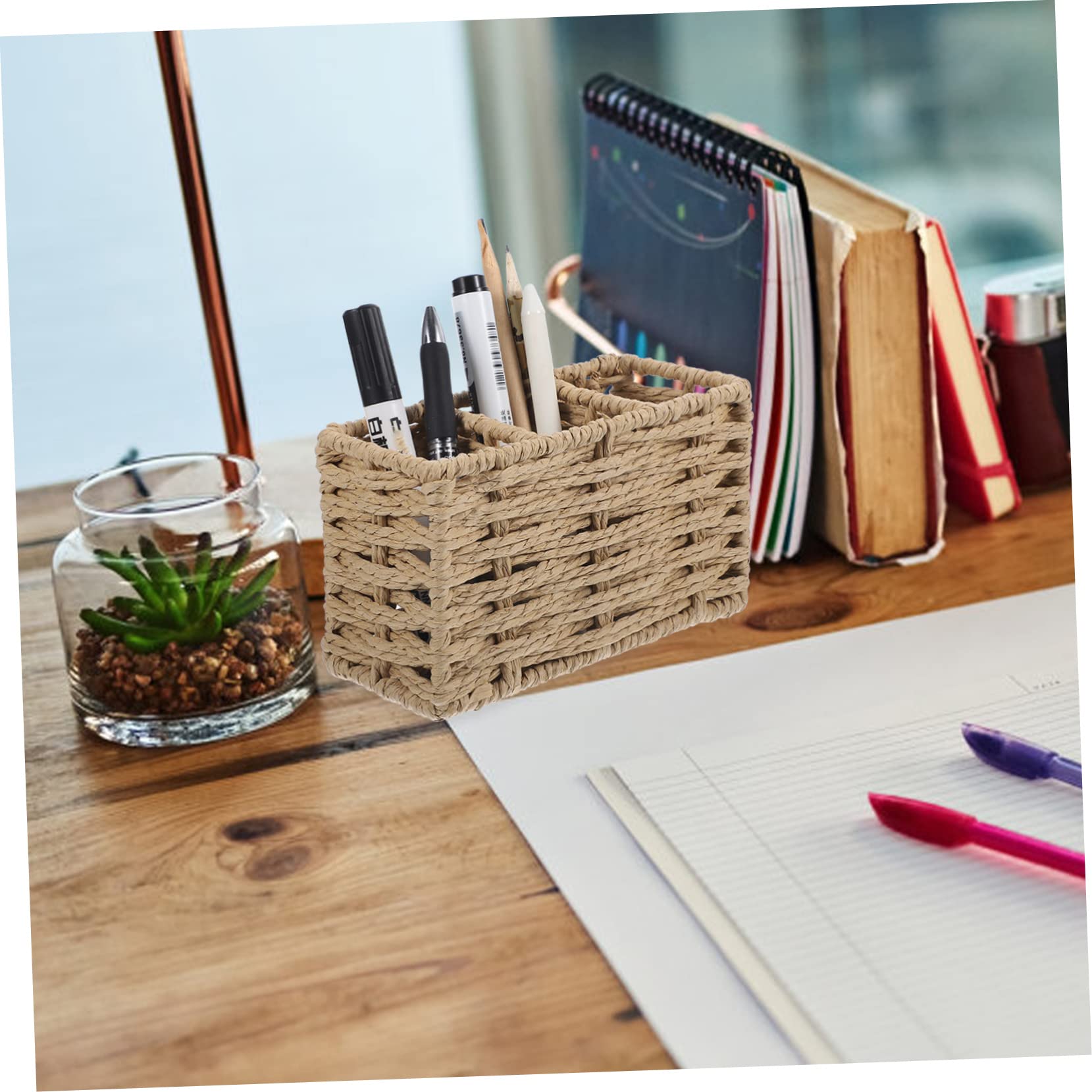 Cabilock Soporte para Cubiertos Multifunción de Papel Trenzado Beige, Organizador Compacto para Utensilios de Cocina, Porta Cubiertos Ligero para Mesas y Encimeras, Adecuado para Hogar