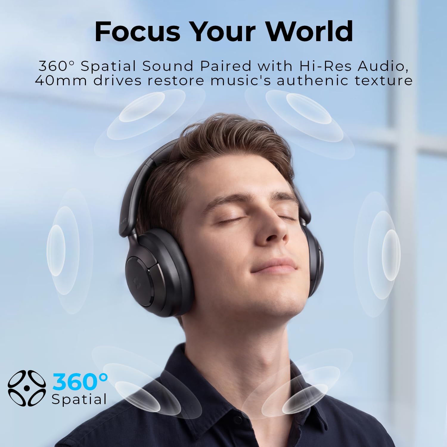 havit H683BT - Auriculares híbridos con cancelación activa de ruido, auriculares Bluetooth de alta resolución con 4 micrófonos ENC, tiempo de reproducción de 80 horas, auriculares superiores con
