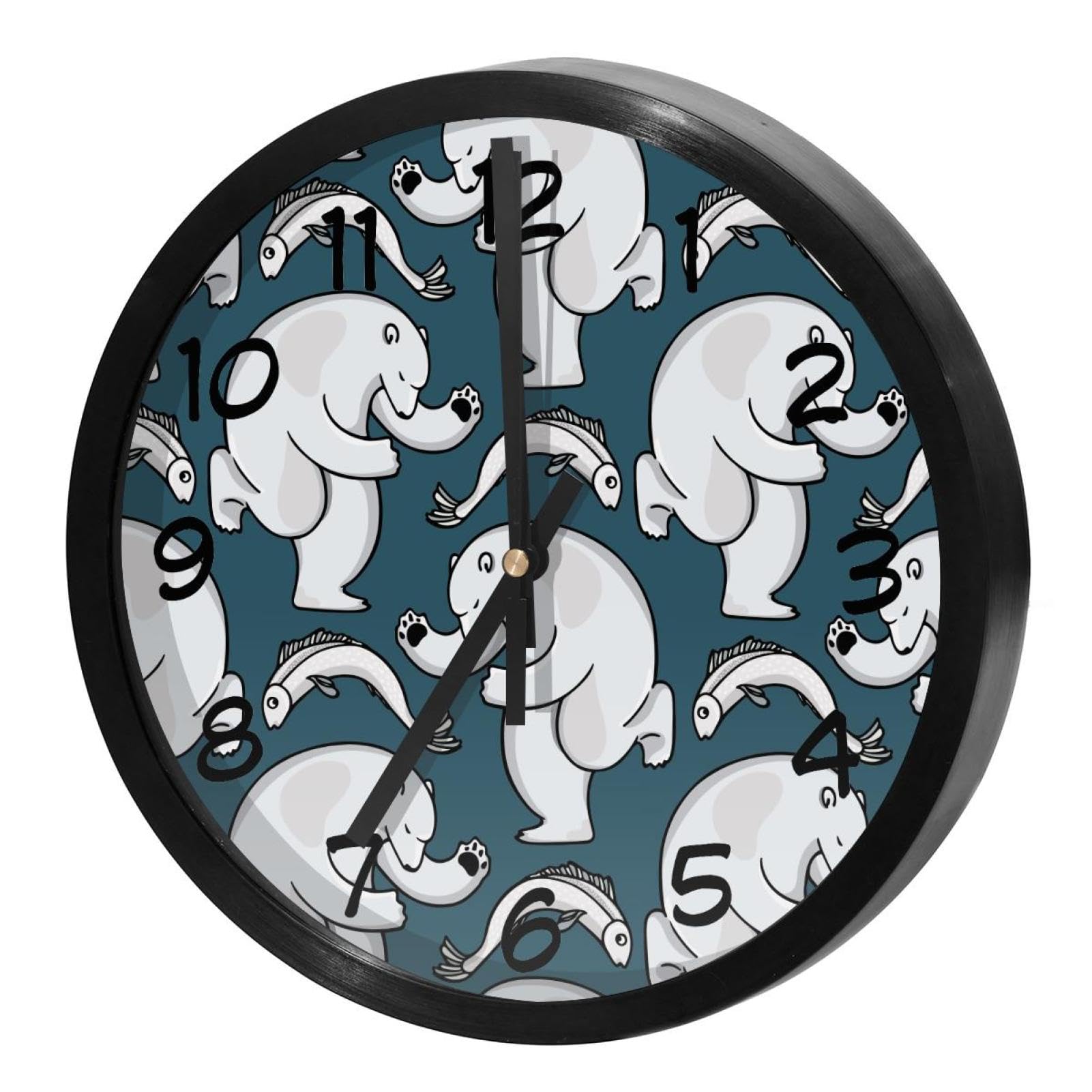 Horloge murale silencieuse ours polaire ronde en quartz à piles pour cuisine
