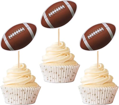 Rsstarxi Paquete de 48 adornos para magdalenas de pelota de rugby con temática de pelota deportiva para baby shower decoración de pasteles de fiesta