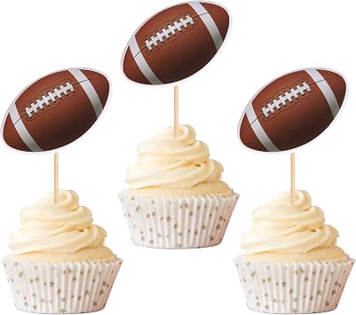 Rsstarxi 48 Pack Rugby Ball Cupcake Toppers Sport Ball Theme Football Cupcake Picks Baby Shower Kids Birthday Party Cake Decorations for Super Rugby Sports Theme Party Decorations Supplies