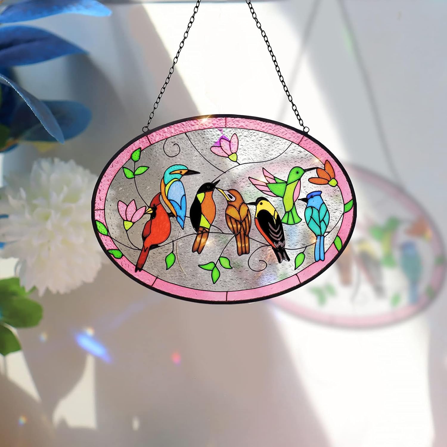Huray Rayho Birds On Branch Stained Glass Window Hanging Suncatcher Decor image 5