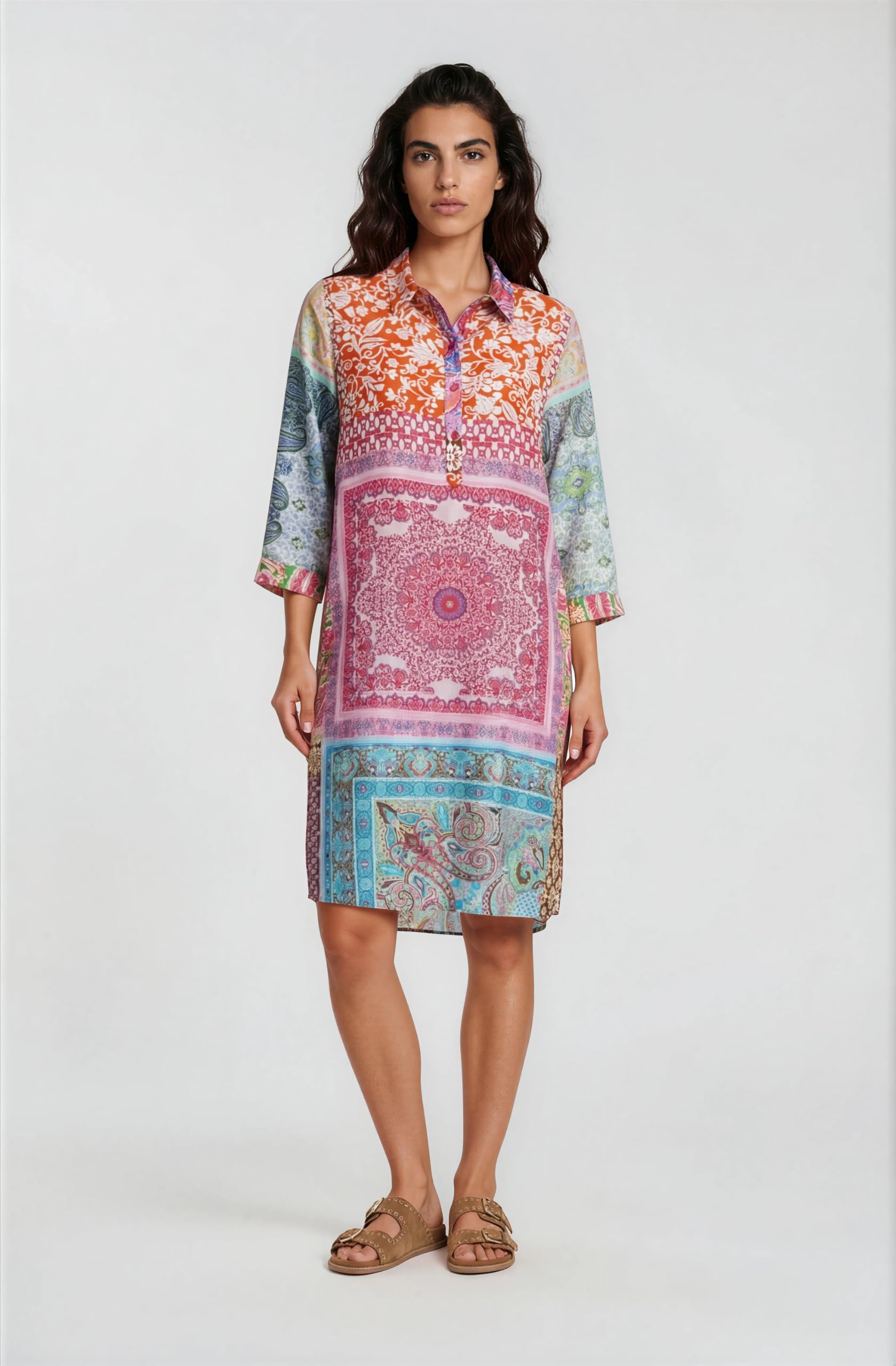 Milano Italy Erwachsene Bunt gemustertes Sommerkleid aus Viskose